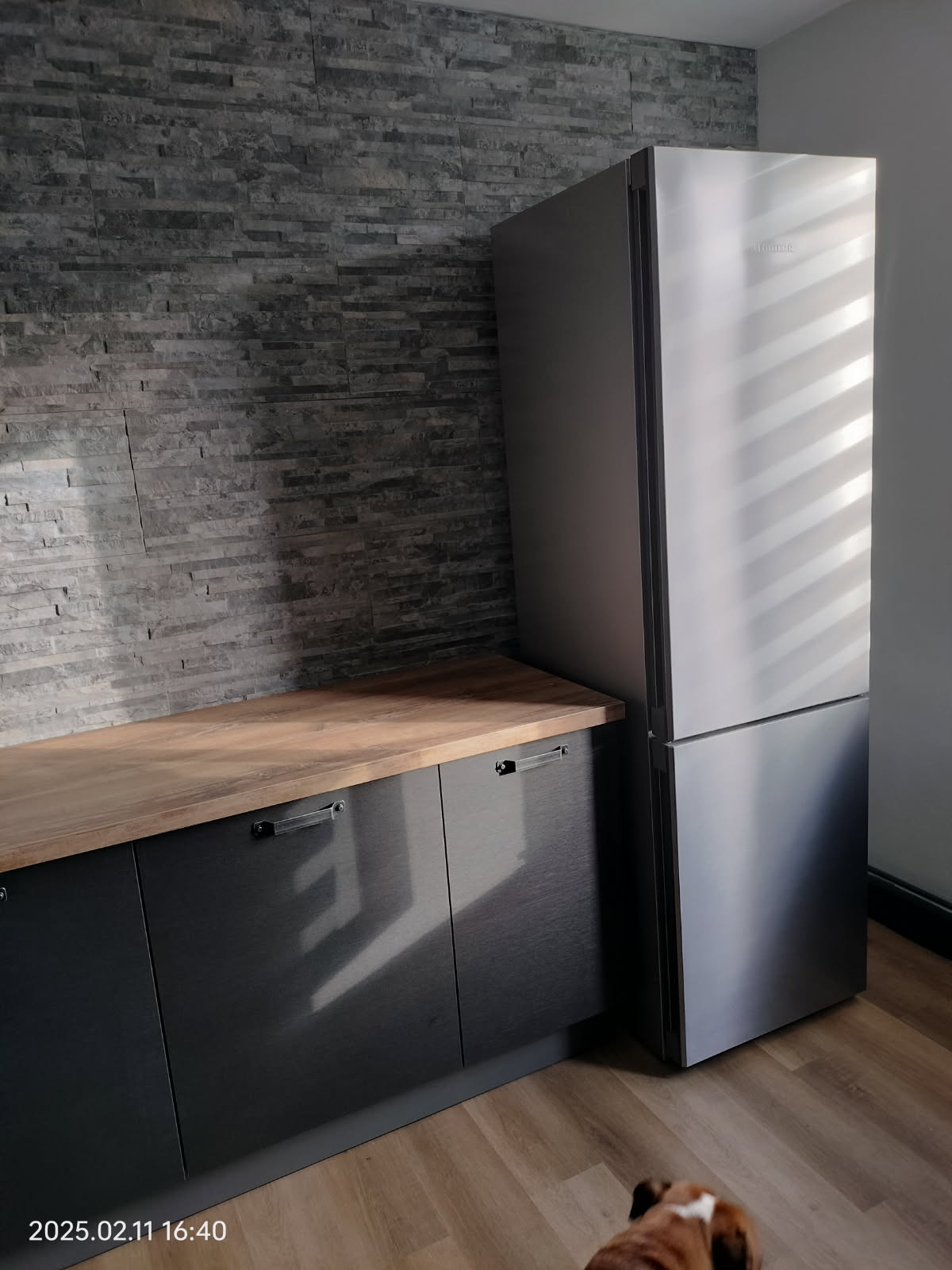 Pose parement pierre salon en cours