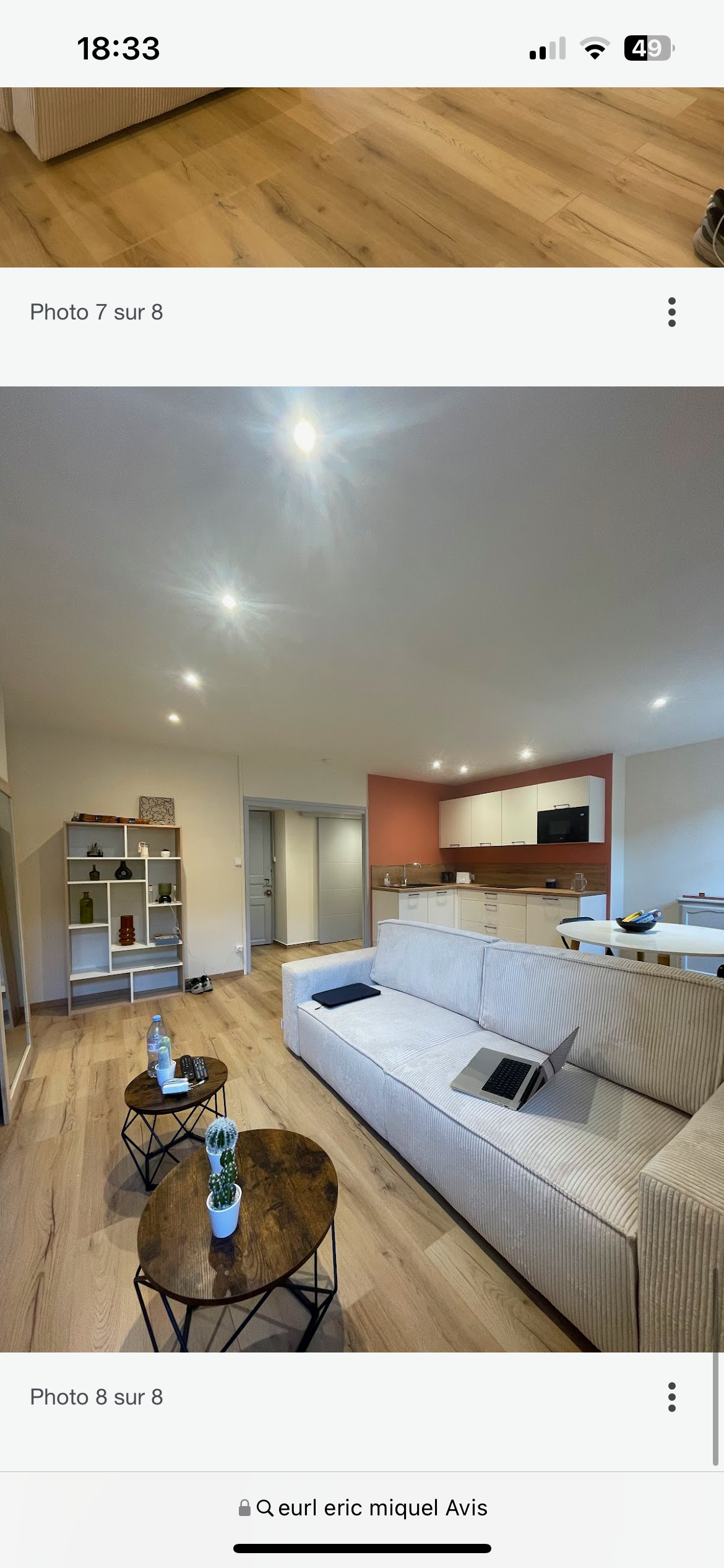 Appartement rénové vue d'ensemble salon cuisine